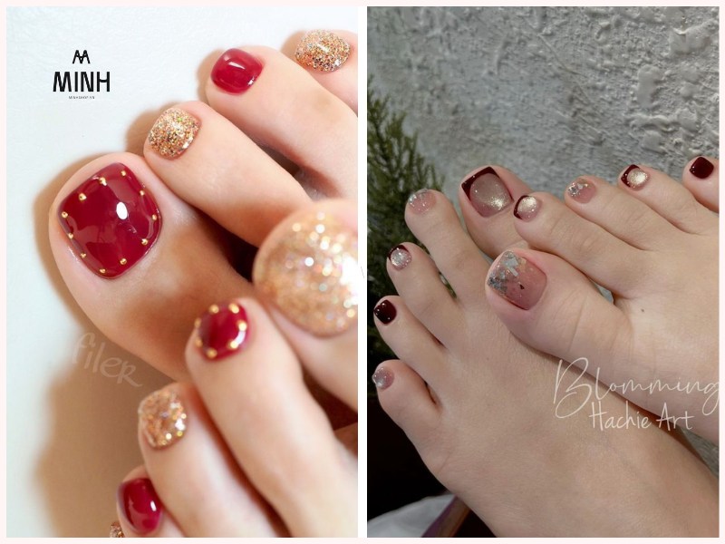 Sơn móng chân màu đỏ rượu đất sang chảnh