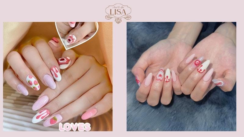 Mẫu Nail Gấu Dâu Xinh Cute, Dễ Thương