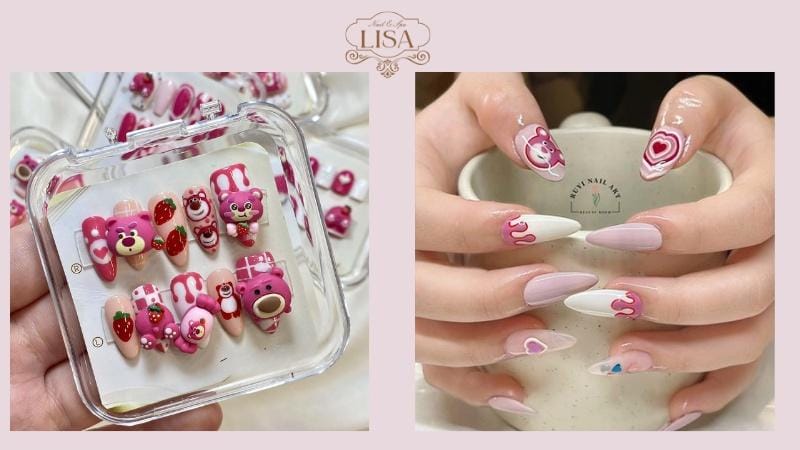 Mẫu nail gấu dâu thiết kế độc đáo nhất