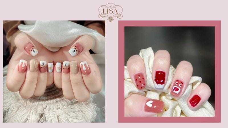 Mẫu nail gấu dâu xinh xắn, ngọt ngào