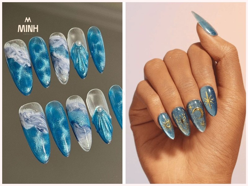 Mẫu nail xanh dương dễ thương