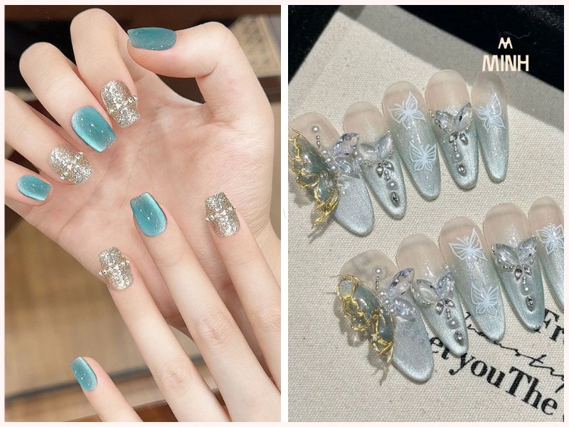 mẫu nail xanh dương đẹp