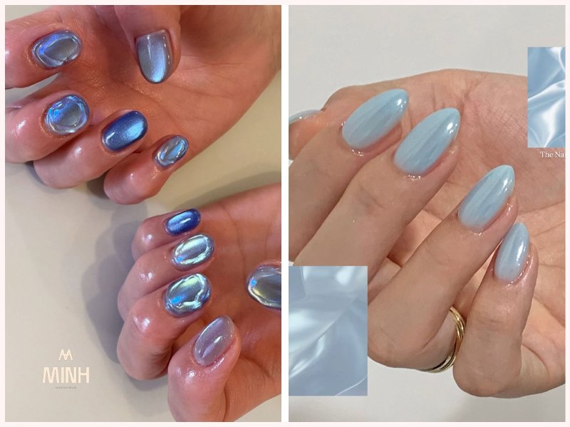 Nail xanh dương nhạt tráng gương