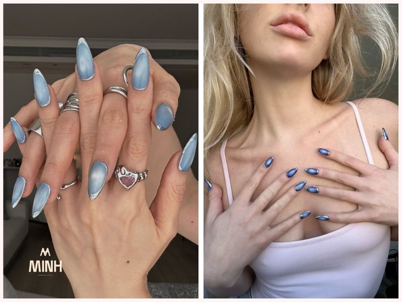 Nail xanh dương form móng nhọn