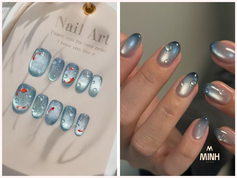 Nail xanh dương nhạt mắt mèo