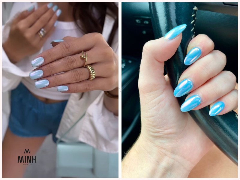 Nail xanh dương nhạt cho cô dâu