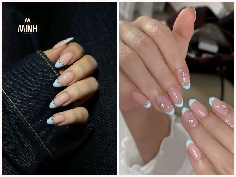 Nail xanh dương nhạt cho cô dâu