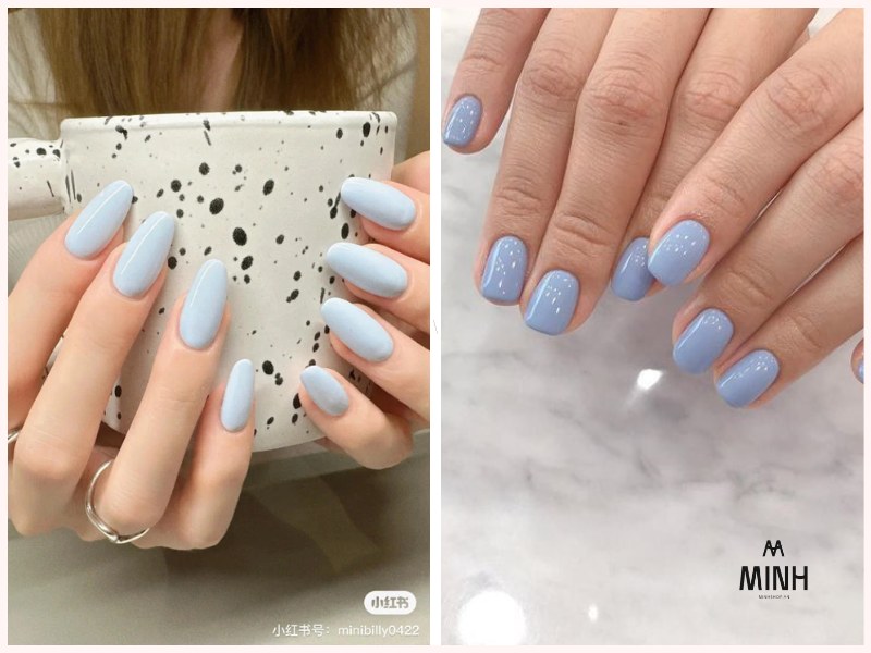 Mẫu nail xanh dương nhạt trơn