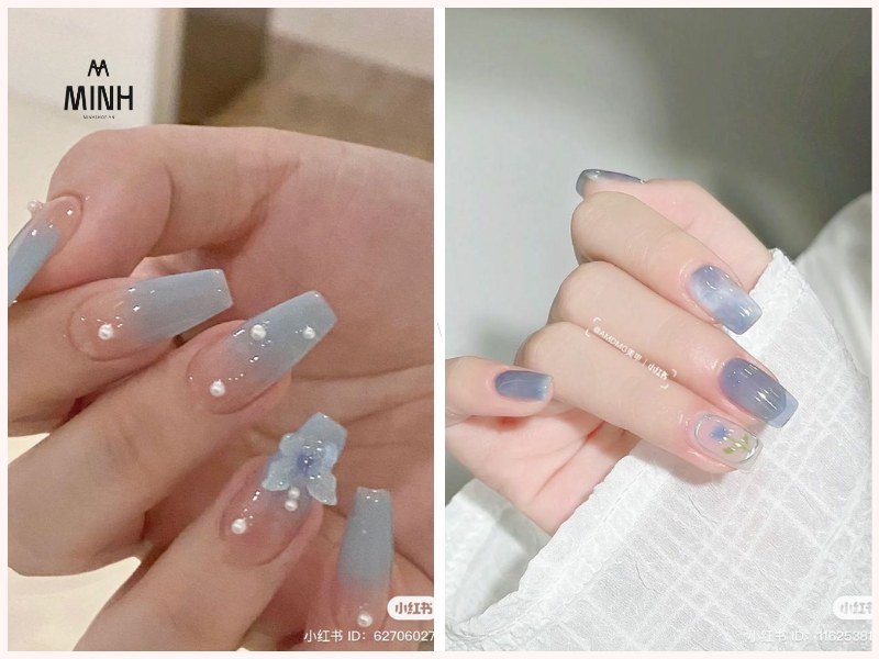 Mẫu nail chân màu xanh dương nhạt