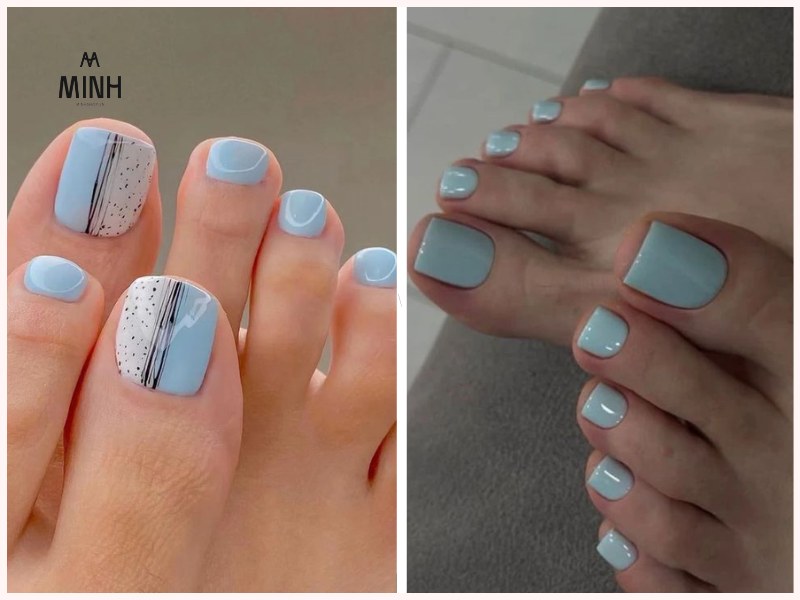 Mẫu nail màu xanh dương đẹp hoạ tiết vân đá