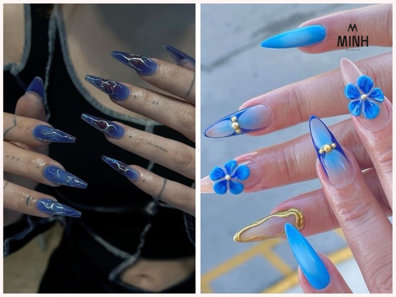 Mẫu nail màu xanh dương pastel