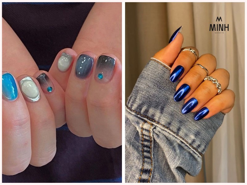 Mẫu nail màu xanh dương pastel