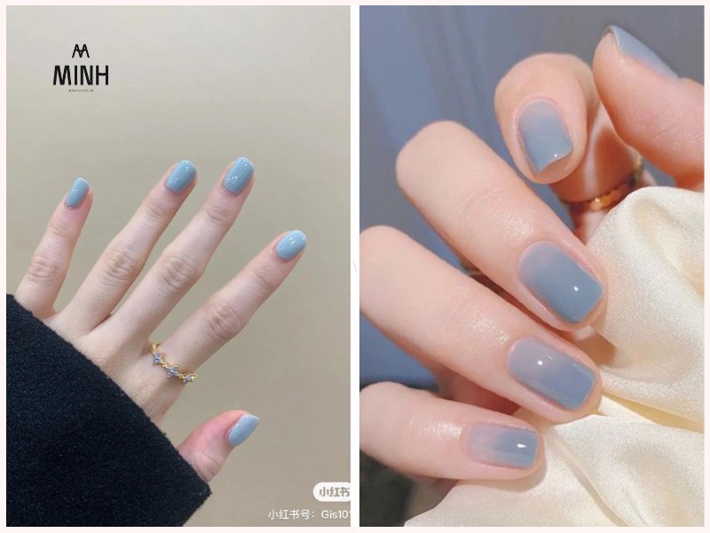 Mẫu nail xanh dương nhạt trơn