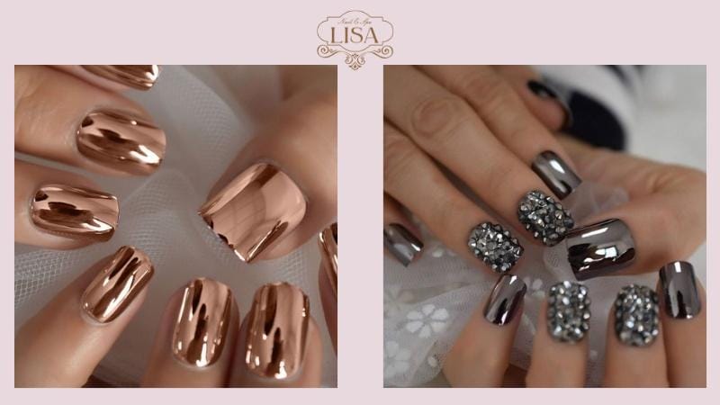 Mẫu nail ngắn tráng gương sang chảnh