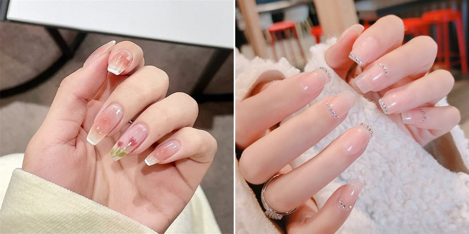 Mẫu nail sơn màu hồng nude hoặc ombre đơn giản.