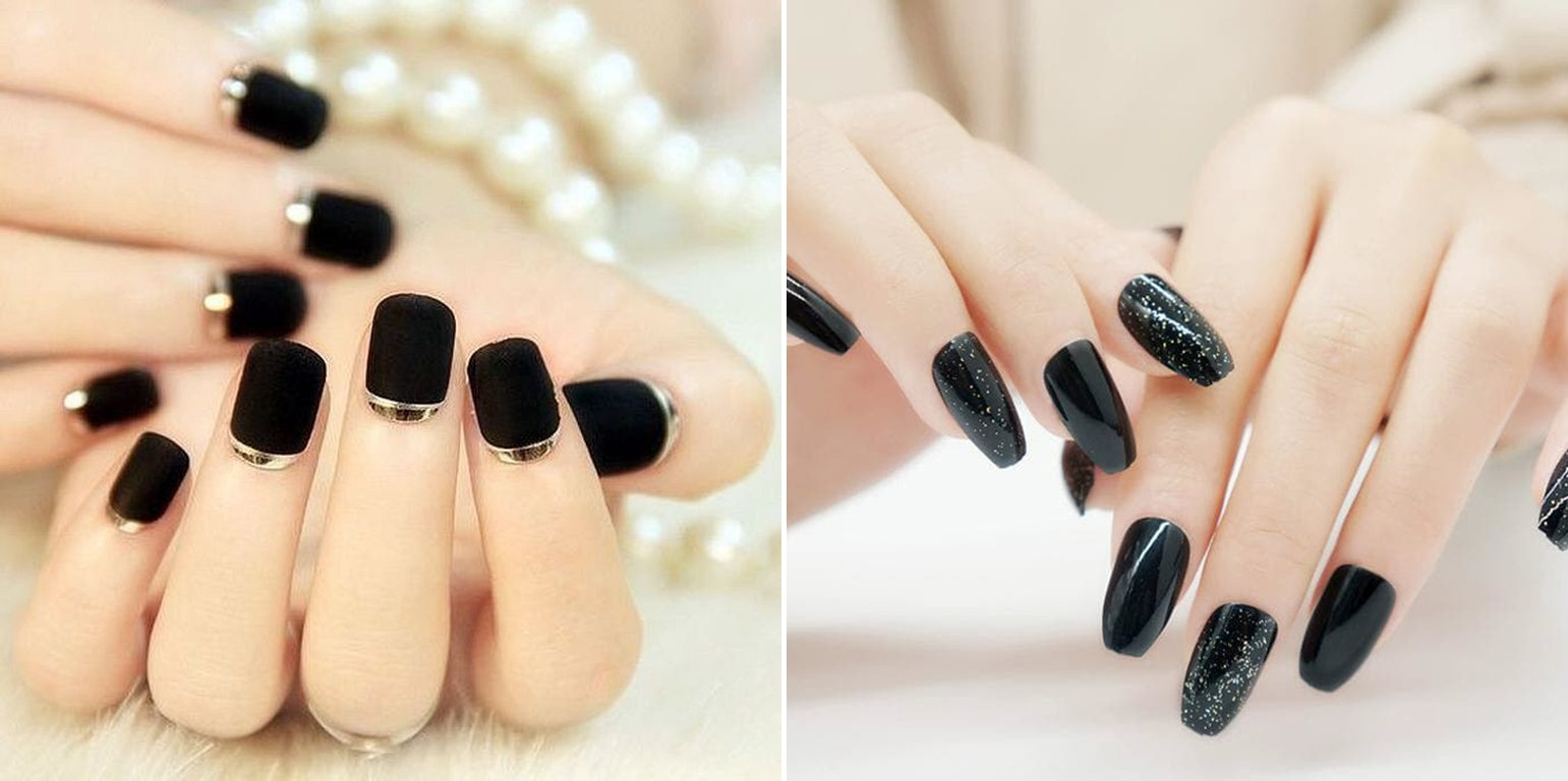 Kiểu nail màu đen đơn giản nhưng không kém phần ấn tượng.