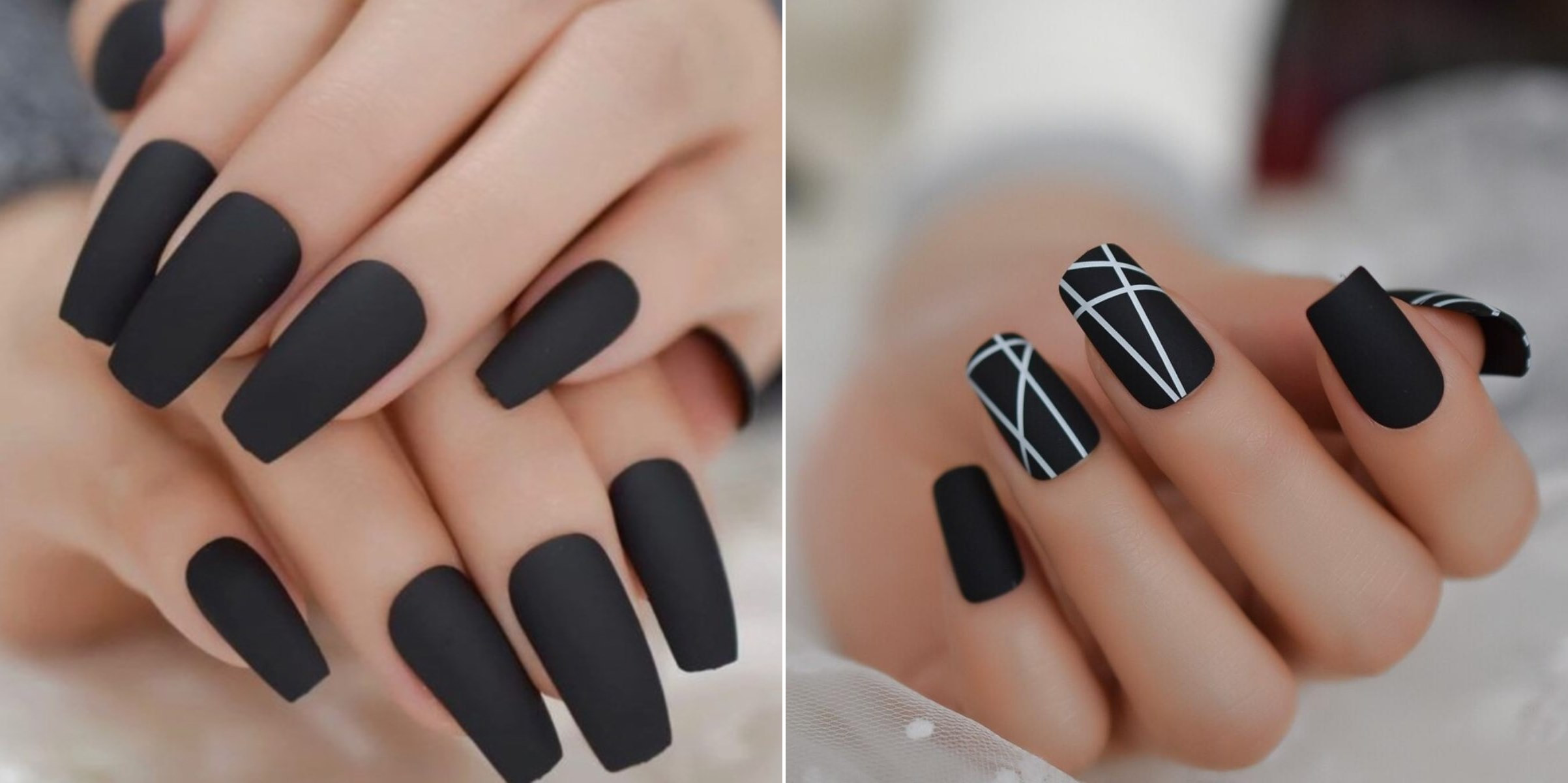 Nail màu đen phối họa tiết đơn giản.