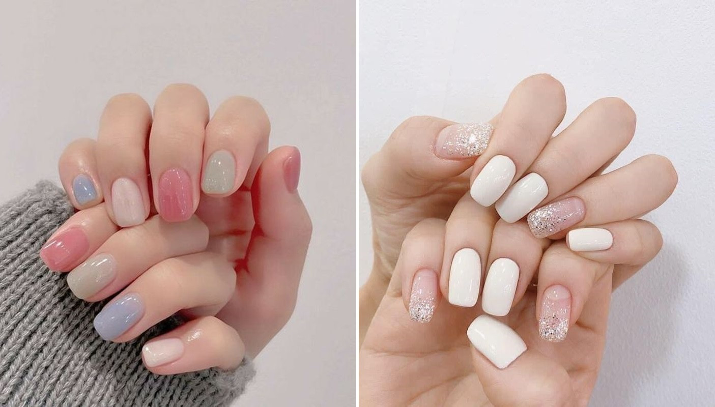Mẫu nail đơn giản tông màu sáng trẻ trung.
