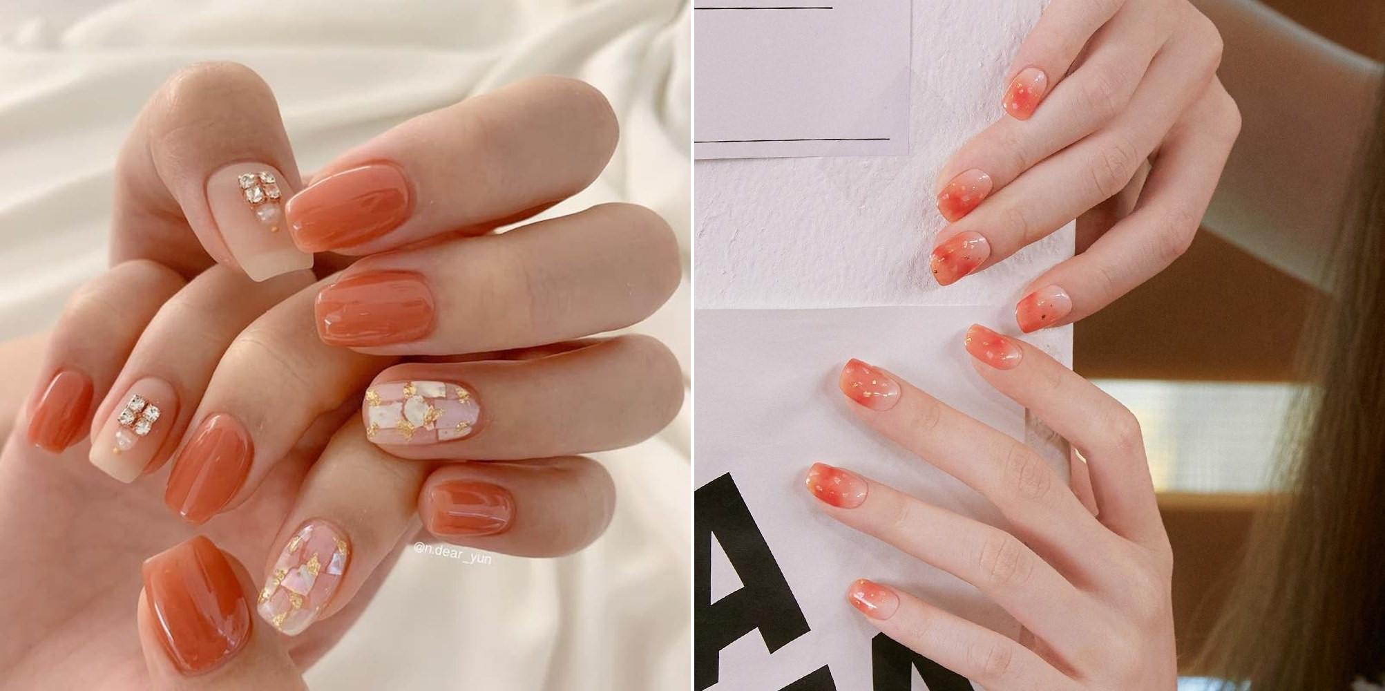 Móng tay màu cam nhiệt đới thể hiện sự năng động.