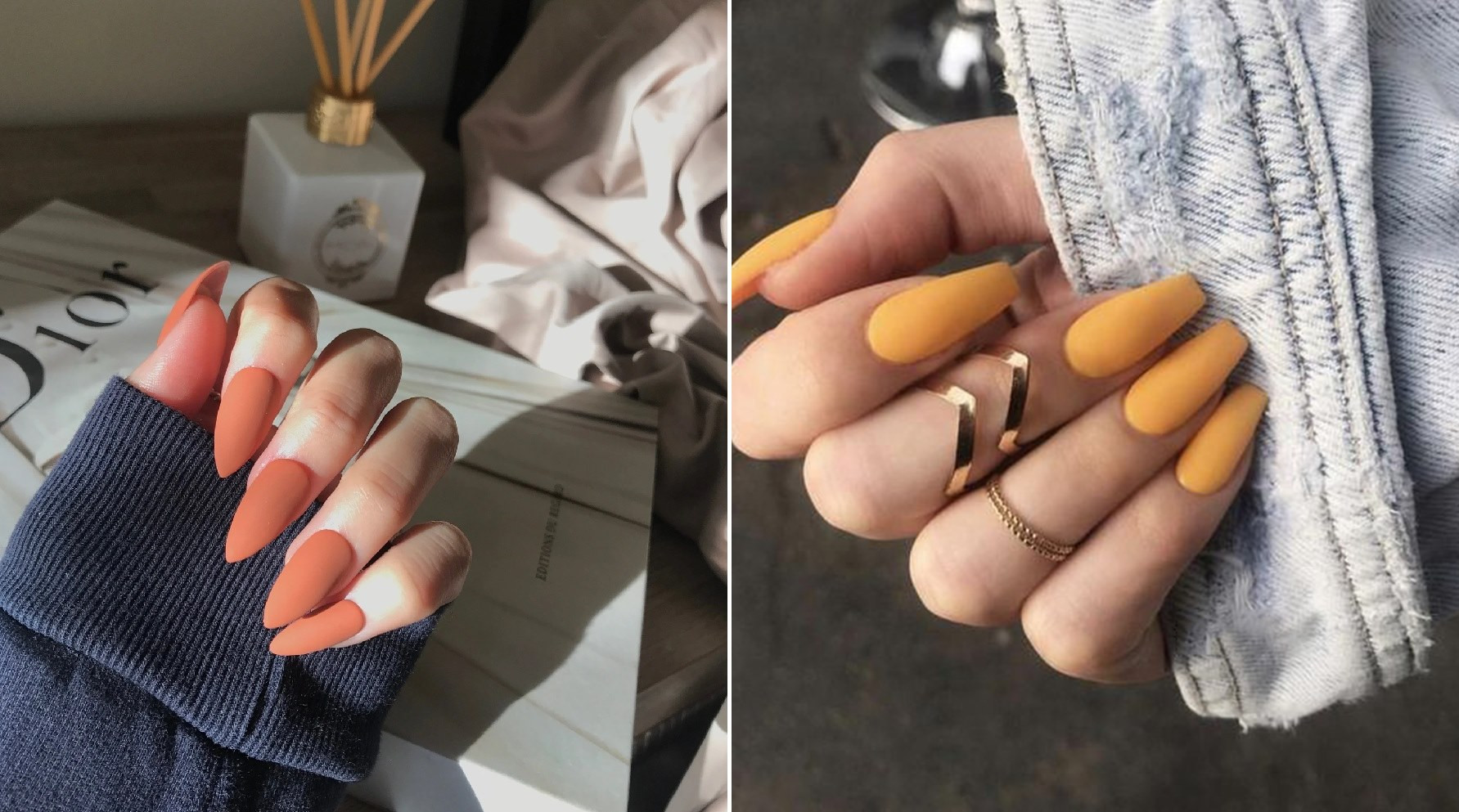 Mẫu nail màu cam cháy giúp 'ăn gian' tuổi hiệu quả.