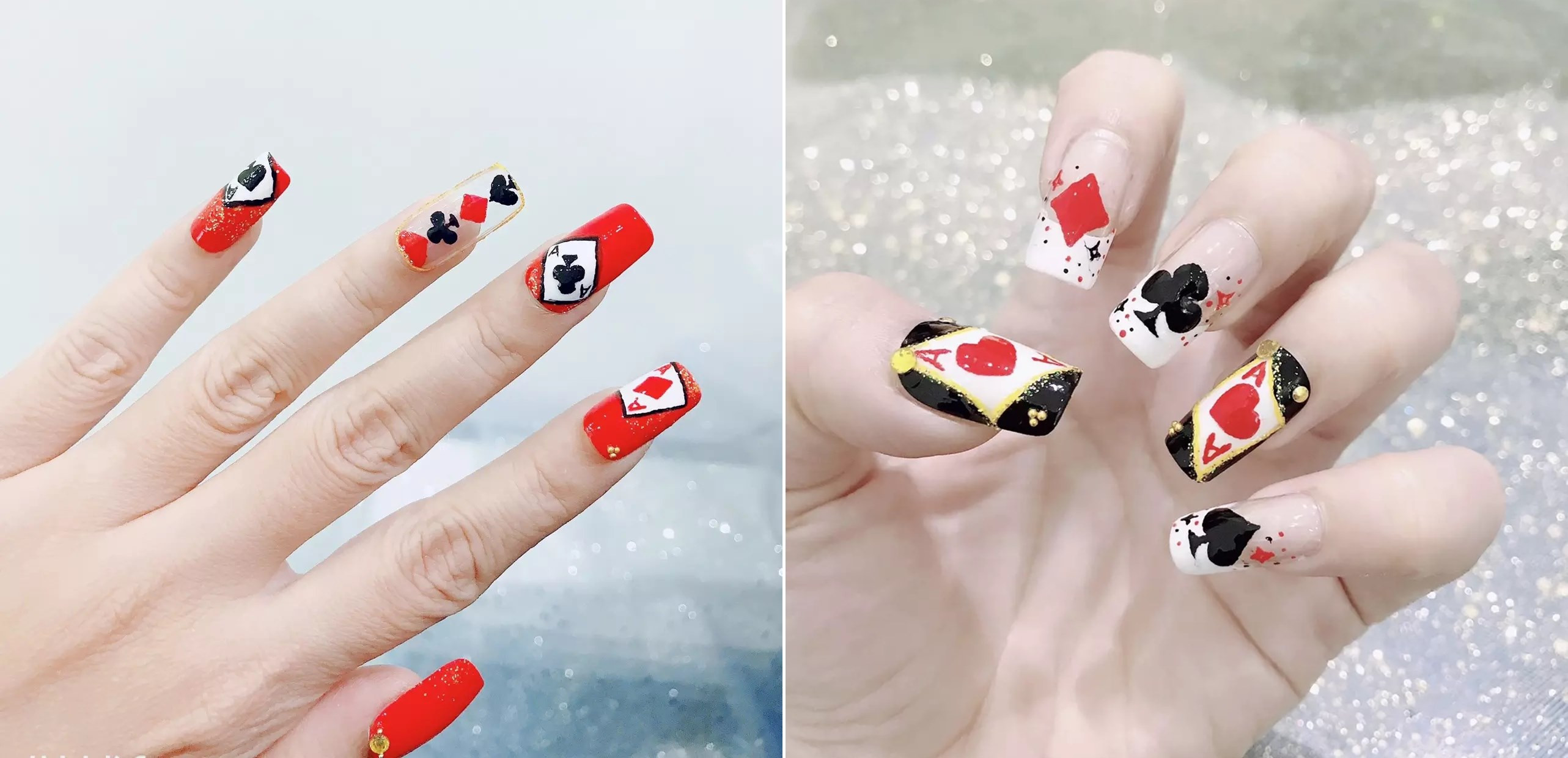 Mẫu móng tay 'Đen tình đỏ bạc' cho mùa Tết.