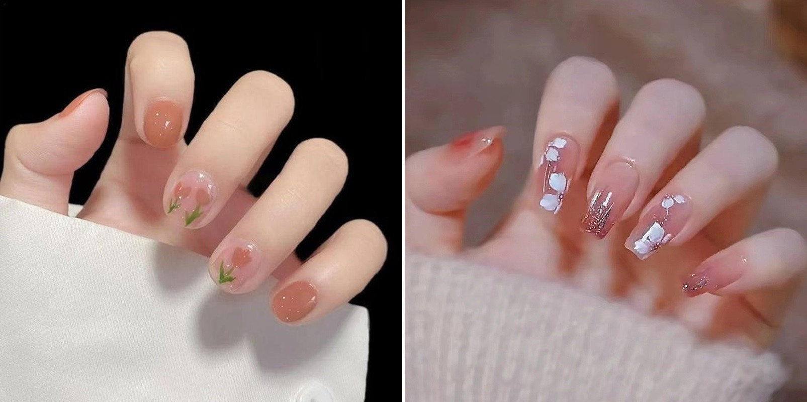 Móng tay vẽ hoa đơn giản cho cô nàng bánh bèo.