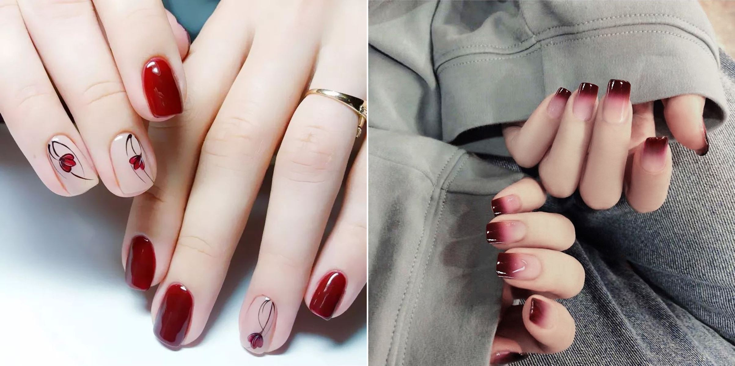 Móng tay màu đỏ mận tôn da, màu sắc rực rỡ.