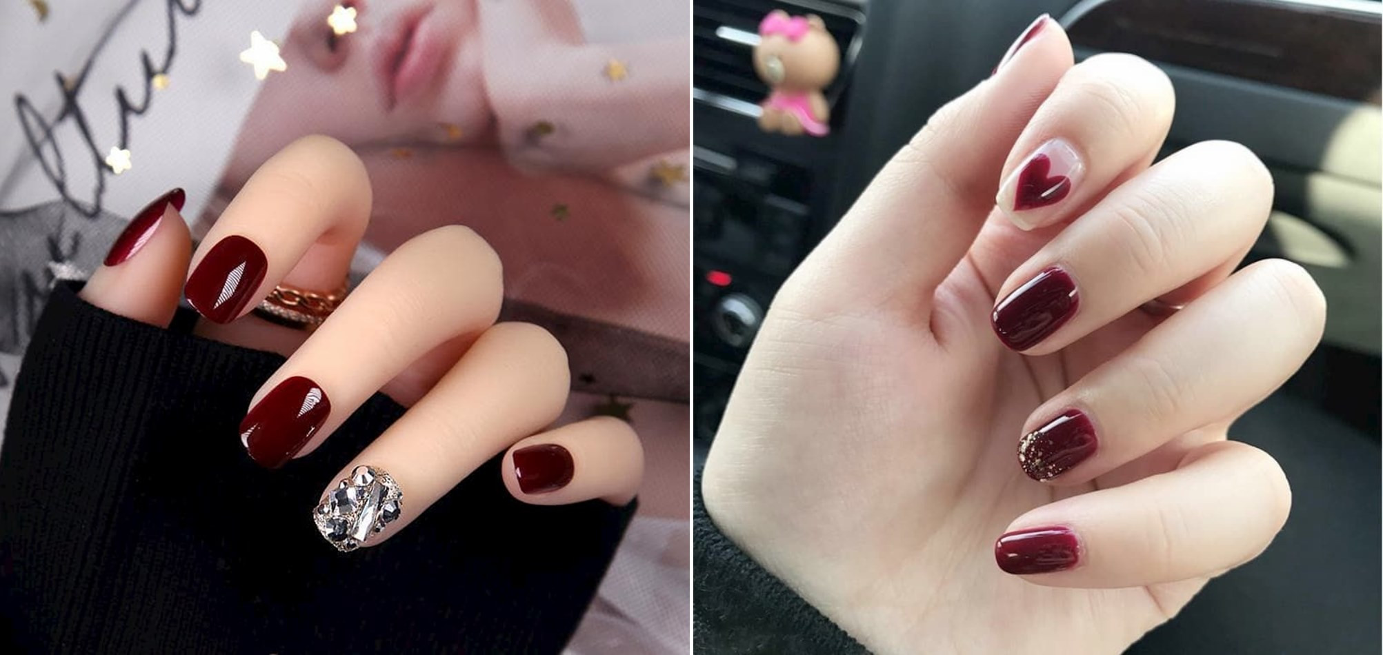 Nail màu đỏ mận quý phái, tinh tế cho bữa tiệc.