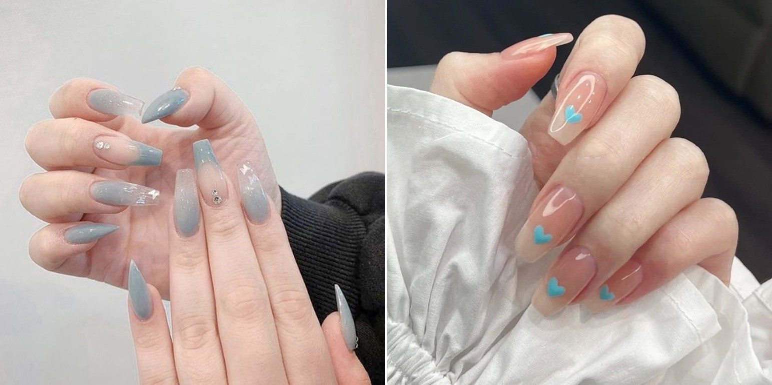 Móng tay màu xanh da trời tươi mát cho mùa hè.
