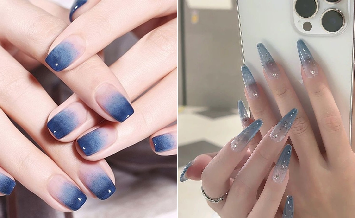 Mẫu nail màu xanh da trời phù hợp nhiều dịp.