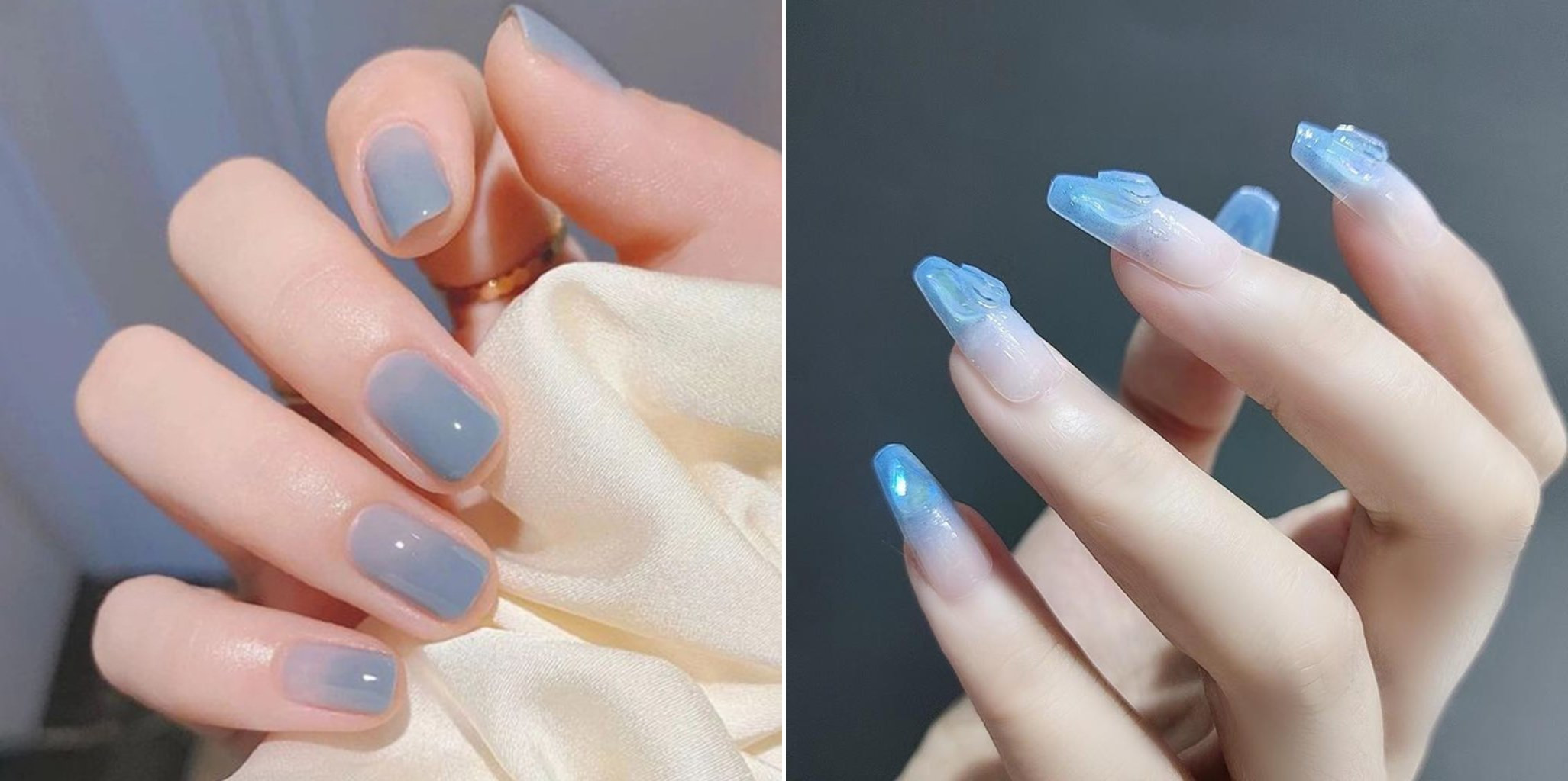 Sơn móng tay màu xanh da trời ấn tượng.