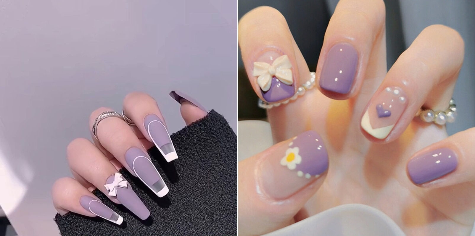 Mẫu nail màu tím cực cuốn hút.