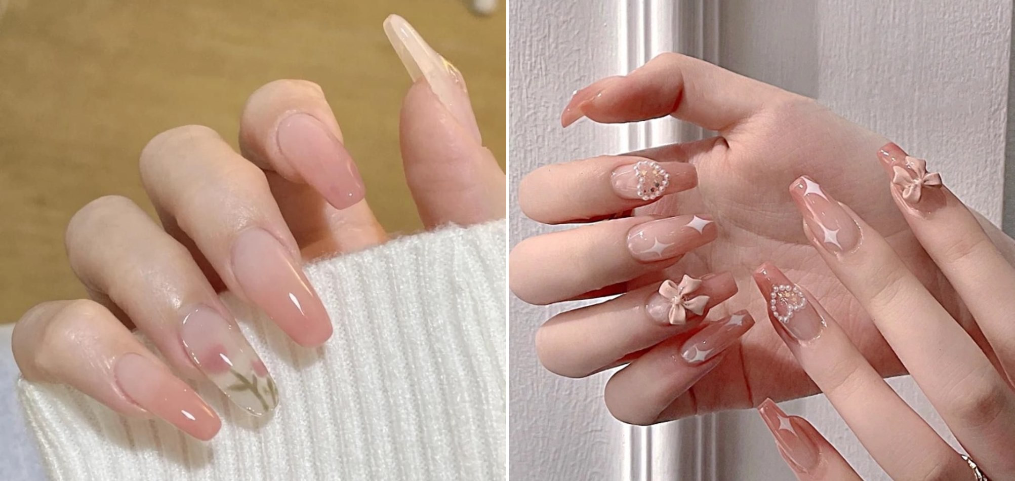 Màu hồng nhạt giúp móng tay thon gọn, tôn da.