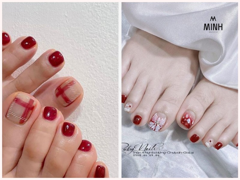 Những mẫu nail chân màu đỏ cherry