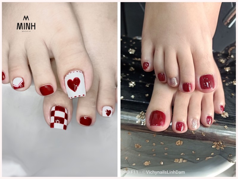 Sơn móng chân màu đỏ đô