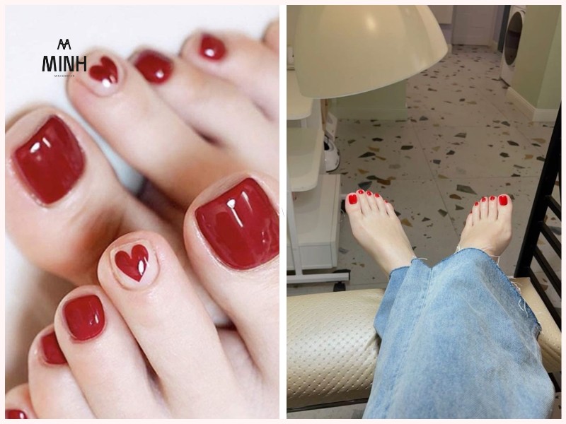 Mẫu nail chân màu đỏ tươi