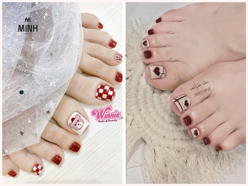 Mẫu móng chân mắt mèo đỏ đẹp