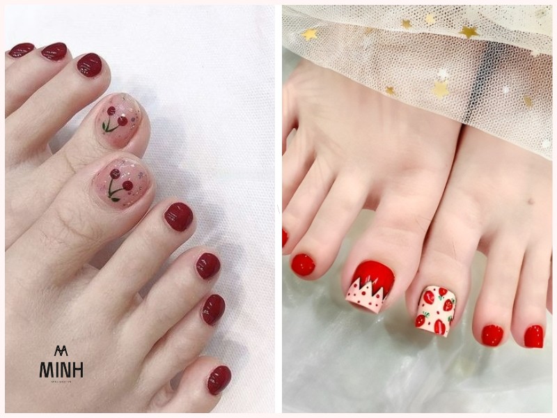 Các mẫu móng chân màu đỏ họa tiết động vật