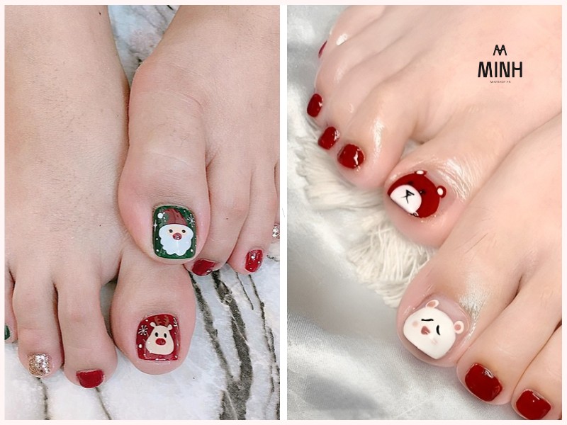Các mẫu móng chân màu đỏ họa tiết động vật