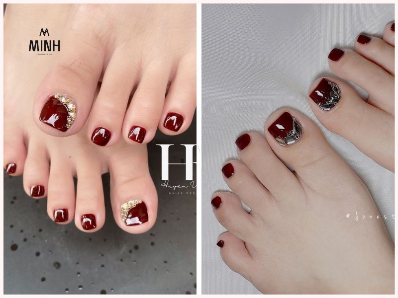 Mẫu móng chân đẹp màu đỏ chủ đề Tết
