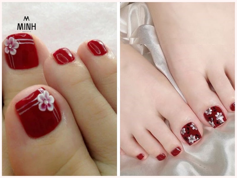 Top 50+ mẫu nail chân màu đỏ tôn da, sang chảnh nhất Tết này