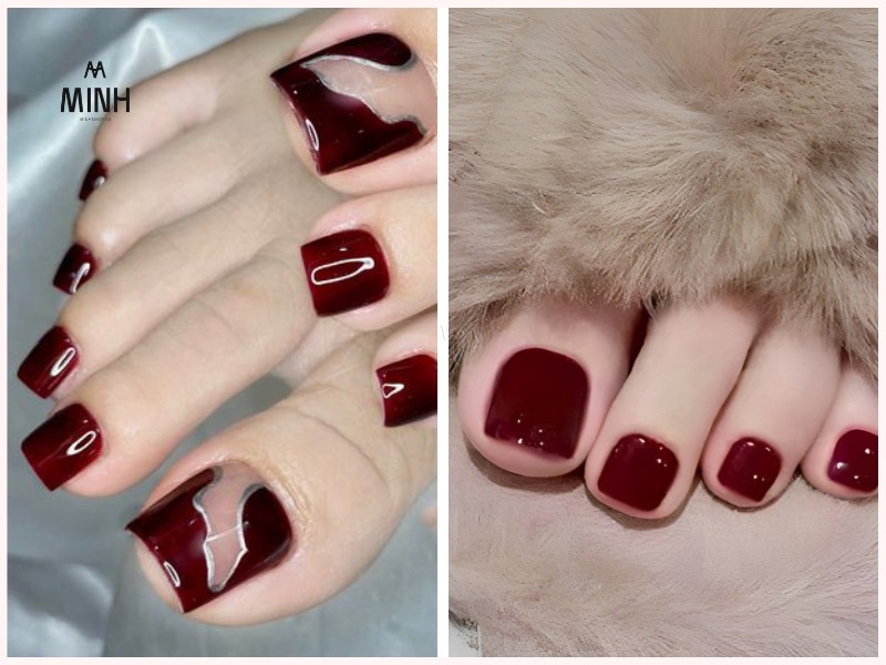 Sơn móng chân màu đỏ rượu sang chảnh