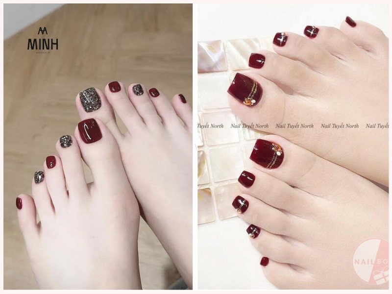 Sơn móng chân màu đỏ rượu sang chảnh
