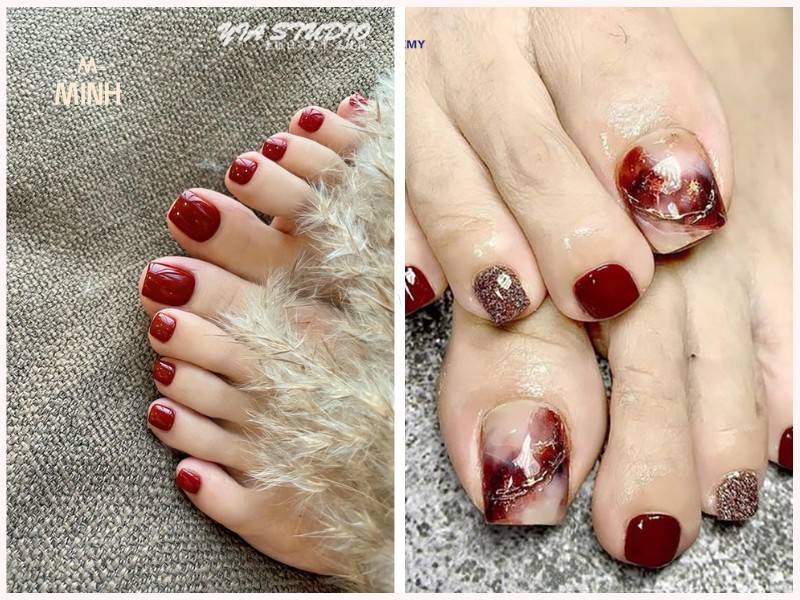 Những mẫu nail chân màu đỏ cherry