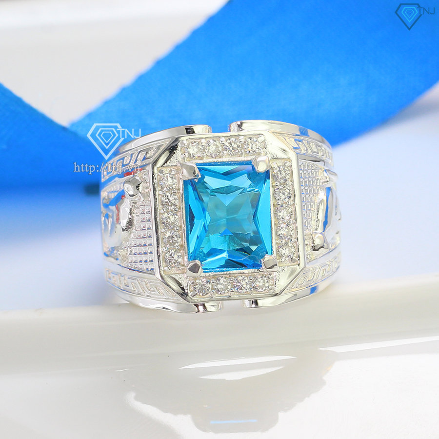 Nhẫn bạc nam mặt đá phong thủy hình con mèo NNA0290