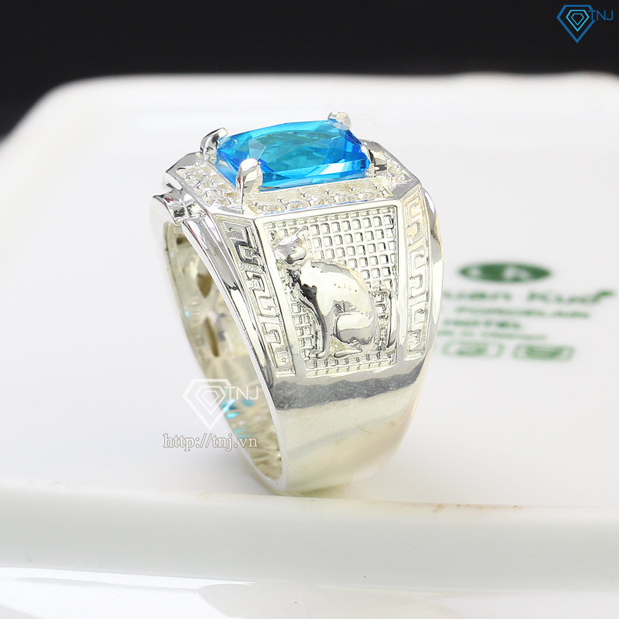 Nhẫn bạc nam mặt đá phong thủy hình con mèo NNA0290