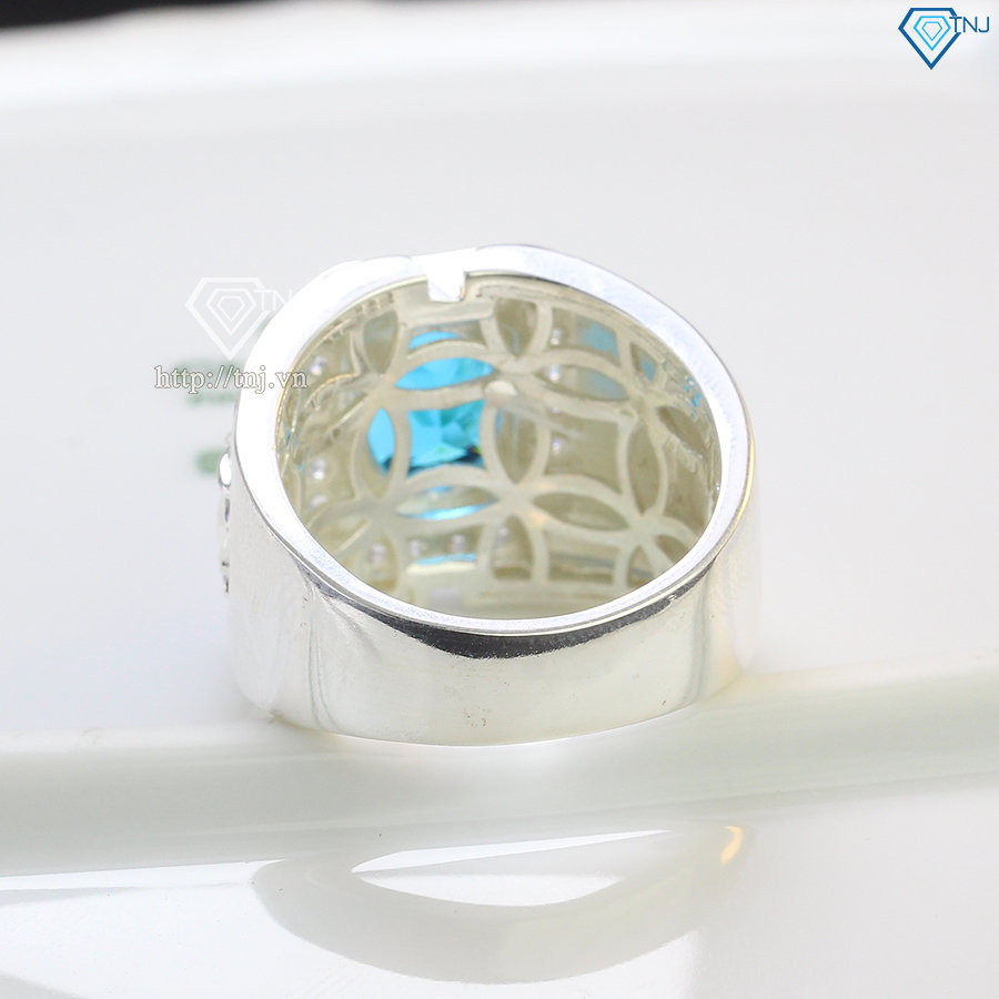 Nhẫn bạc nam mặt đá phong thủy hình con mèo NNA0290