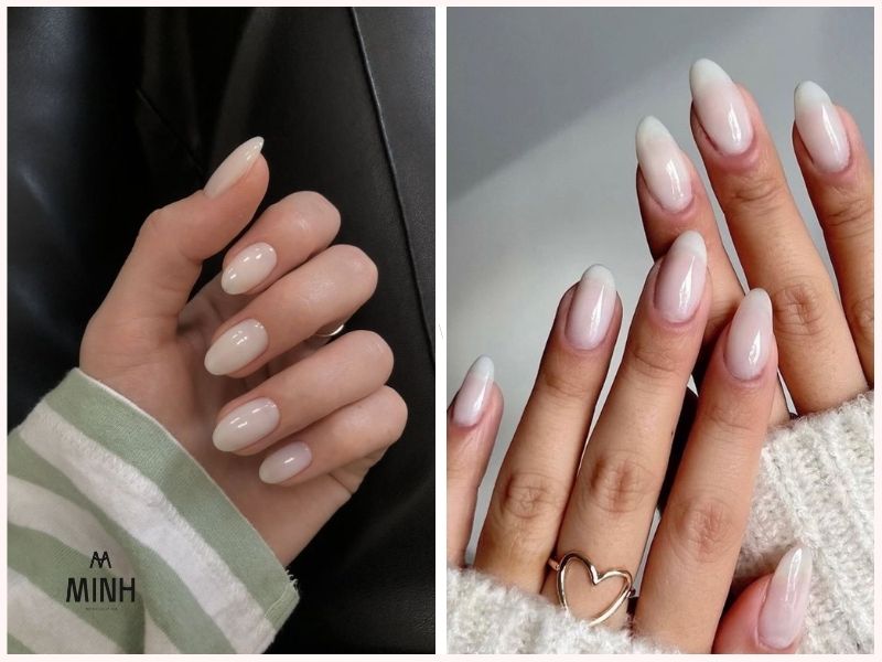 Nail màu trắng gạo cho móng dài