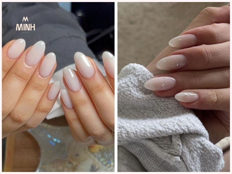 Nail màu trắng gạo cho móng dài