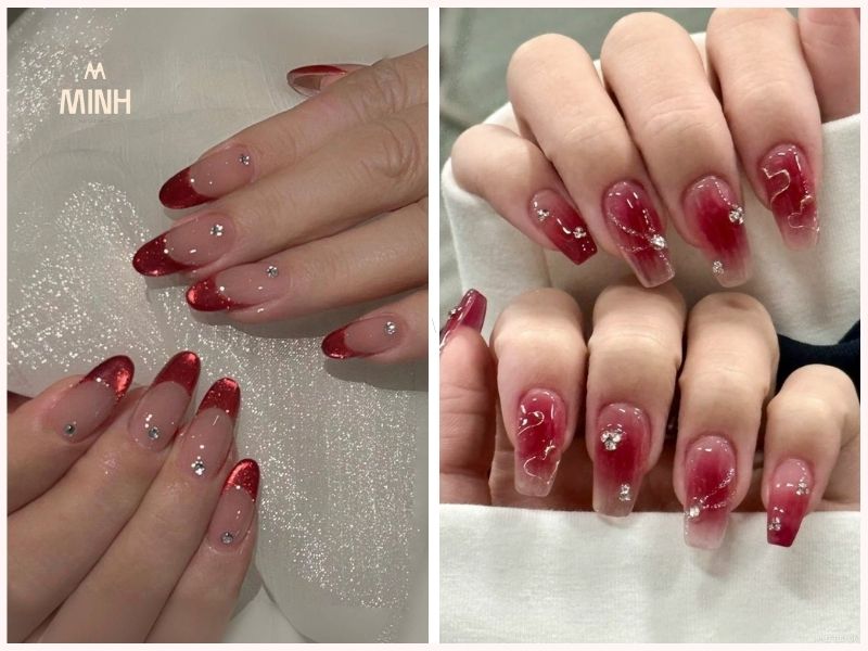 Những mẫu nail đẹp cho móng dài màu đỏ